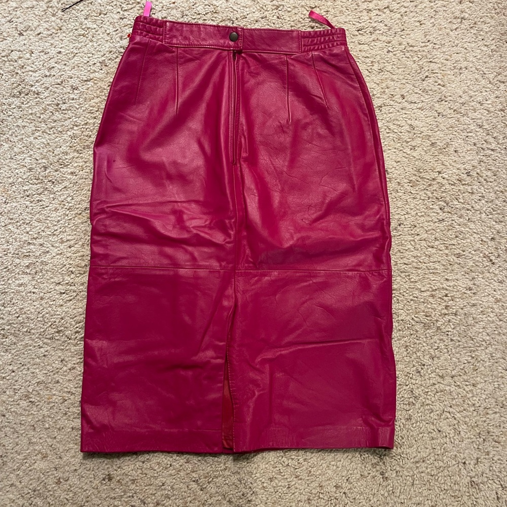 Vintage Leather “Diversity” Vibrant Pink Pencil Skirt